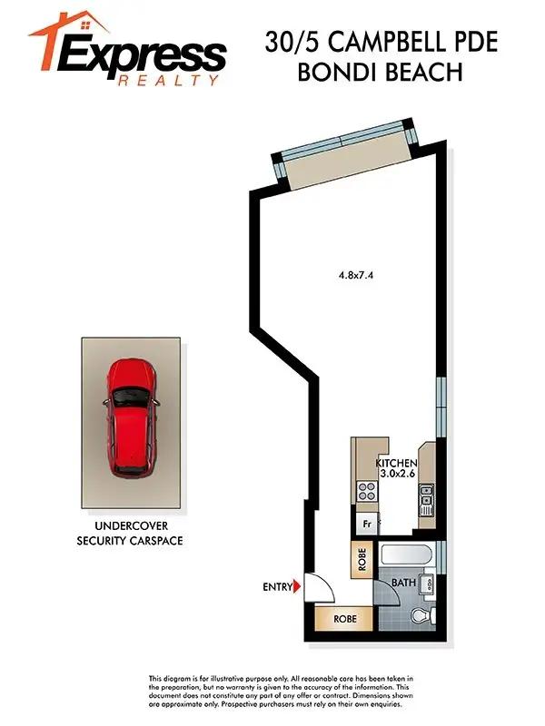Floorplan of Homely studio listing, 30/5 Campbell Parade, Bondi Beach NSW 2026