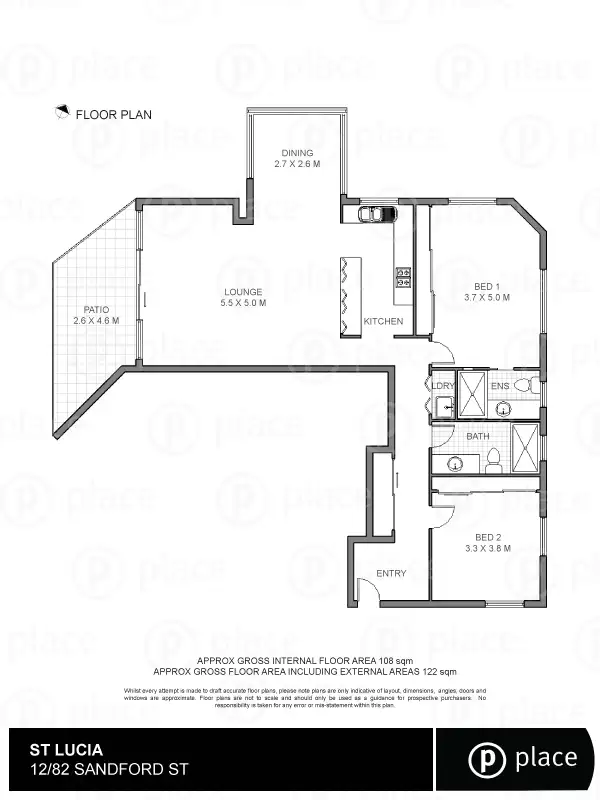 Floorplan of Homely apartment listing, 12/82 Sandford Street, St Lucia QLD 4067