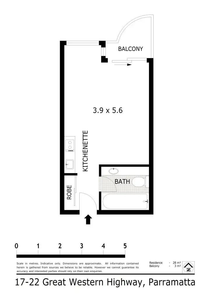 Floorplan of Homely studio listing, 17/22 Great Western Highway, Parramatta NSW 2150
