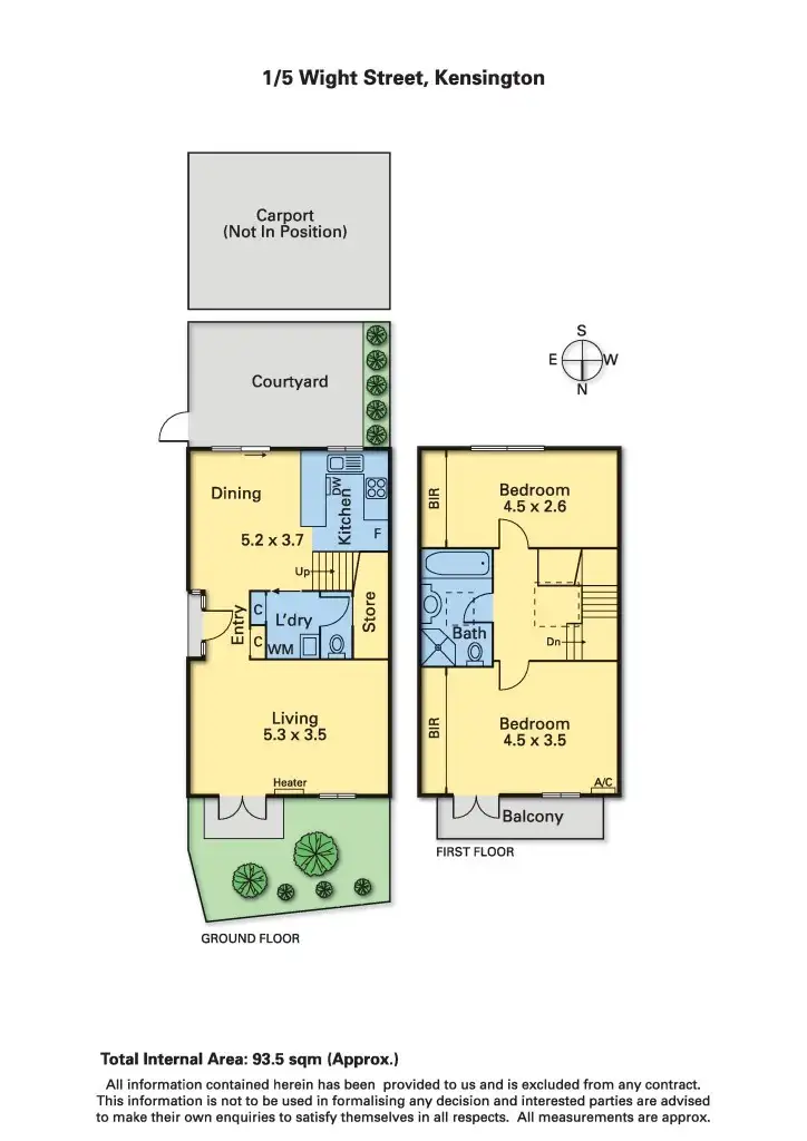 Floorplan of Homely townhouse listing, 1/5 Wight Street, Kensington VIC 3031