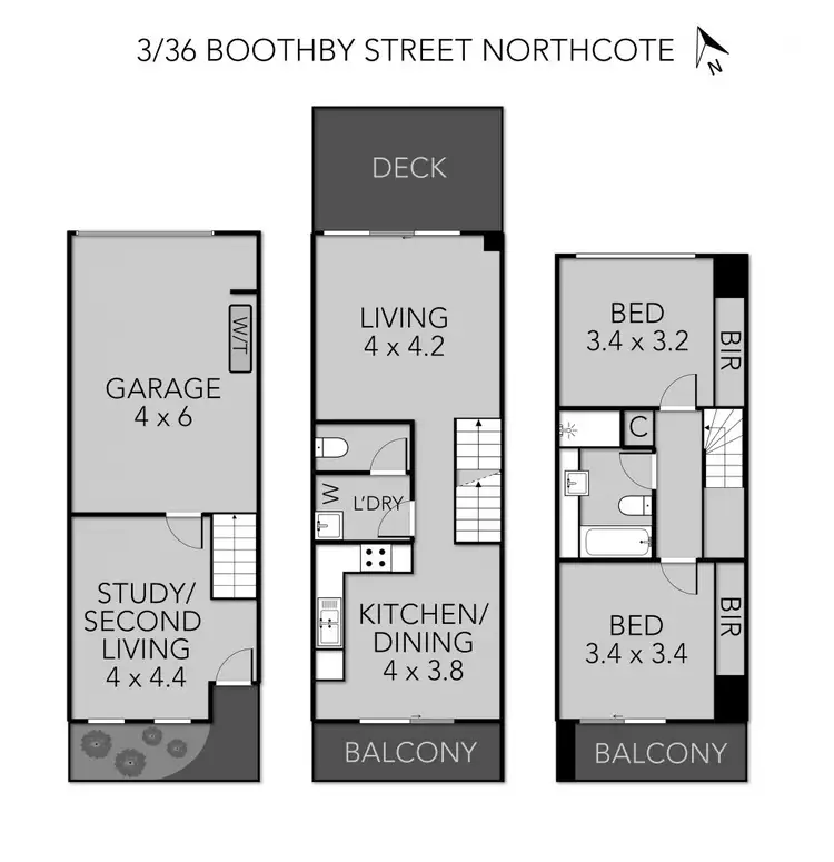 Floorplan of Homely townhouse listing, 3/36 Boothby Street, Northcote VIC 3070