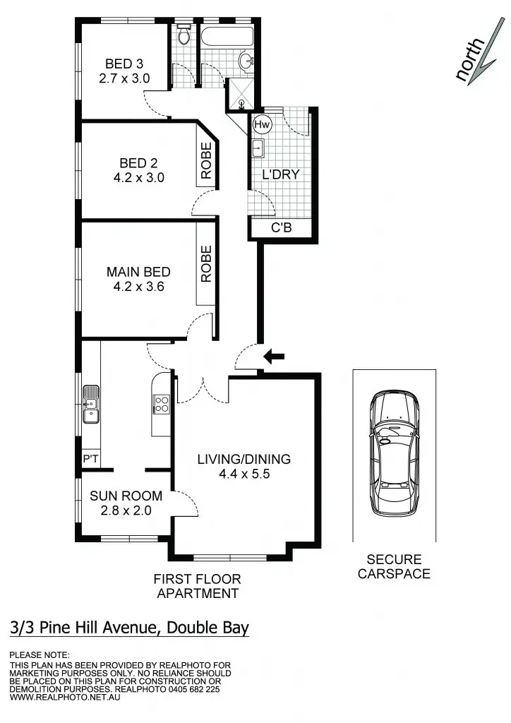 Floorplan of Homely apartment listing, 3/3 Pine Hill Avenue, Double Bay NSW 2028