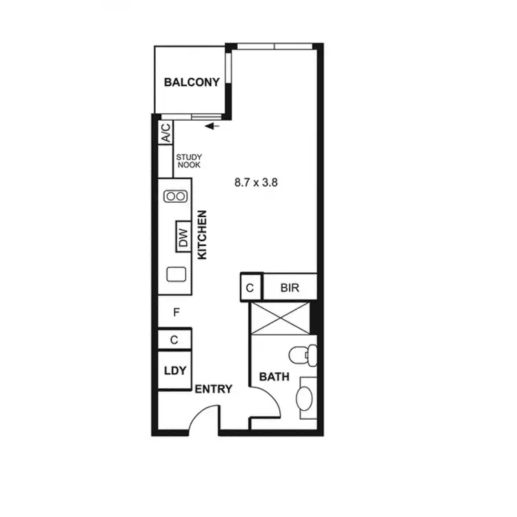 Floorplan of Homely studio listing, 3806/220 Spencer St, Melbourne VIC 3000
