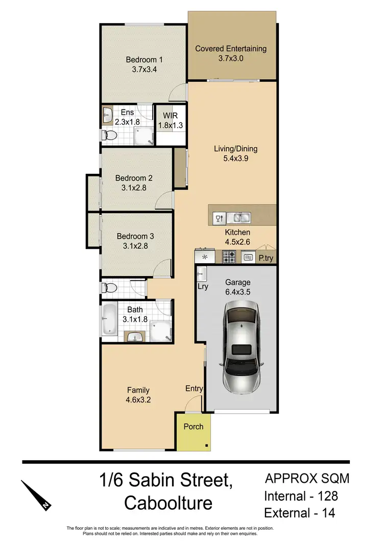 Floorplan of Homely semi-detached listing, 1/6 Sabin Street, Caboolture QLD 4510