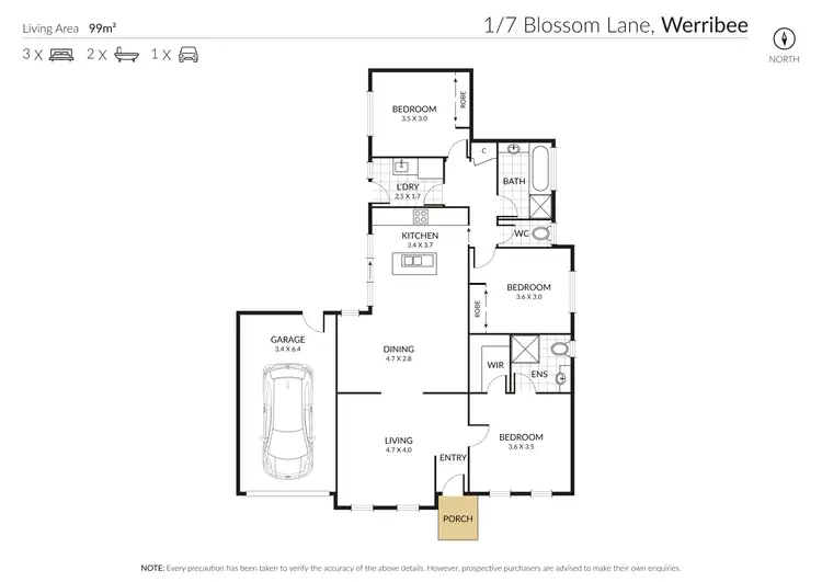 Floorplan of Homely unit listing, 1/7 Blossom Lane, Werribee VIC 3030