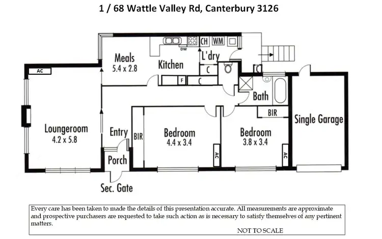 Floorplan of Homely unit listing, UNIT 1/68 WATTLE VALLEY ROAD, Canterbury VIC 3126