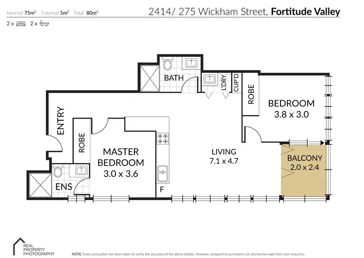 Floorplan of Homely apartment listing, UNIT 2414/275 WICKHAM STREET, Fortitude Valley QLD 4006