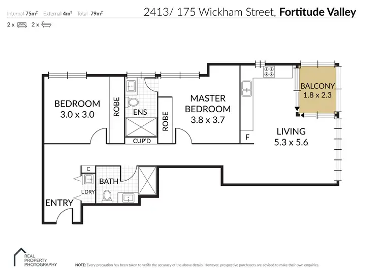 Floorplan of Homely apartment listing, UNIT 2413/275 WICKHAM STREET, Fortitude Valley QLD 4006