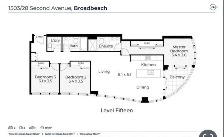 Floorplan of Homely apartment listing, UNIT 1503/28-30 SECOND AVENUE, Broadbeach QLD 4218