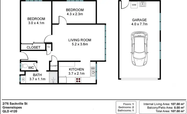 Floorplan of Homely unit listing, UNIT 2/76 Sackville Street, Greenslopes QLD 4120