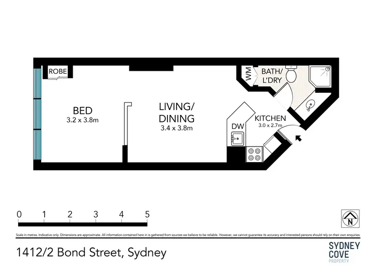 Floorplan of Homely studio listing, 1412/2 Bond Street, Sydney NSW 2000