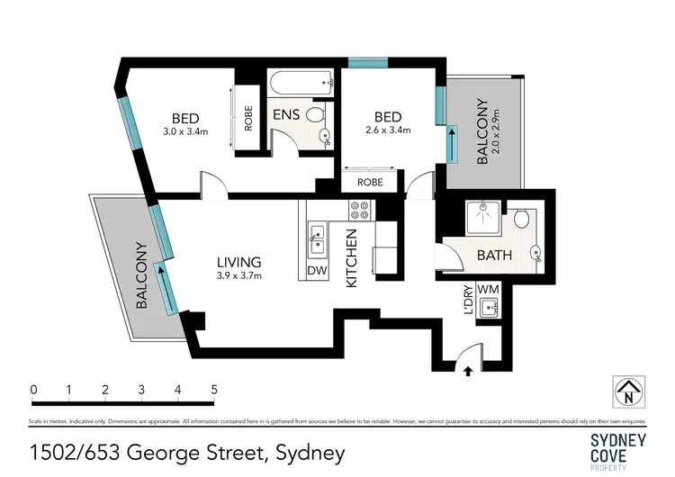 Floorplan of Homely apartment listing, 1502/653 George Street, Sydney NSW 2000