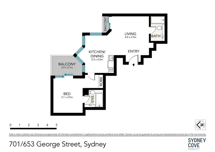 Floorplan of Homely apartment listing, 701/653 George Street, Sydney NSW 2000
