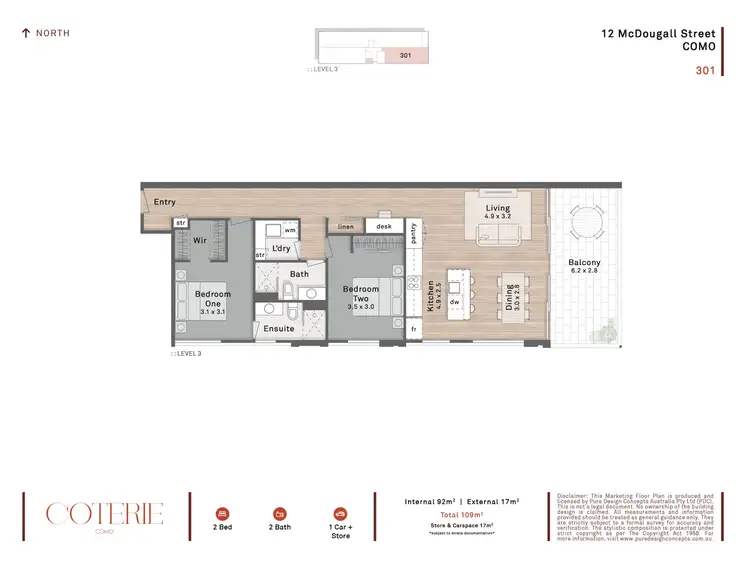 Floorplan of Homely apartment listing, 301/12 McDougall Street, Como WA 6152