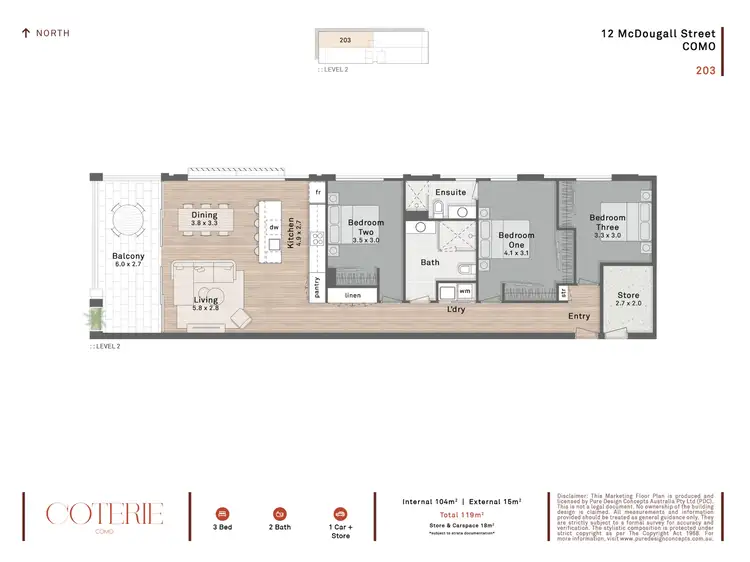 Floorplan of Homely apartment listing, 203/12 McDougall Street, Como WA 6152
