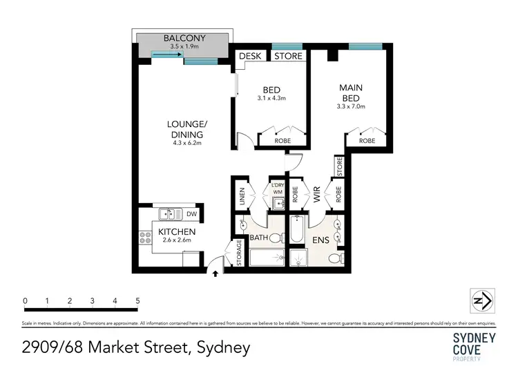 Floorplan of Homely apartment listing, 2909/68-70 Market Street, Sydney NSW 2000