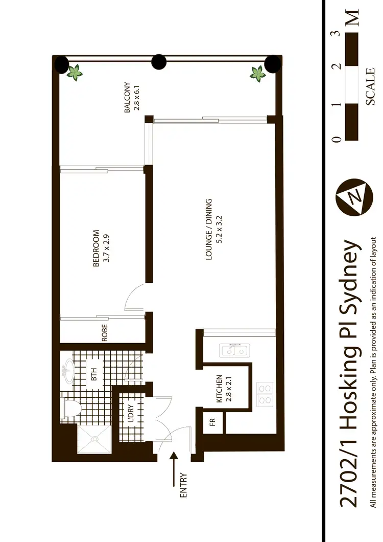 Floorplan of Homely apartment listing, 2702/1 Hosking Place, Sydney NSW 2000