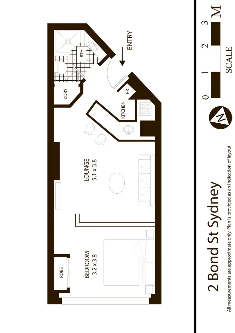 Floorplan of Homely studio listing, 312/2 Bond Street, Sydney NSW 2000