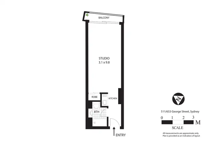 Floorplan of Homely studio listing, 511/653 George Street, Sydney NSW 2000