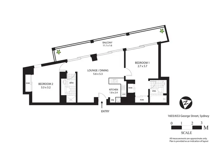 Floorplan of Homely apartment listing, 1603/653 George Street, Sydney NSW 2000