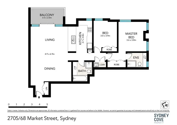 Floorplan of Homely apartment listing, 2705/68-70 Market St, Sydney NSW 2000
