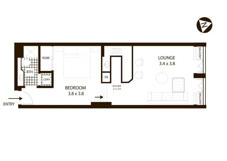 Floorplan of Homely studio listing, 2 Bond Street, Sydney NSW 2000