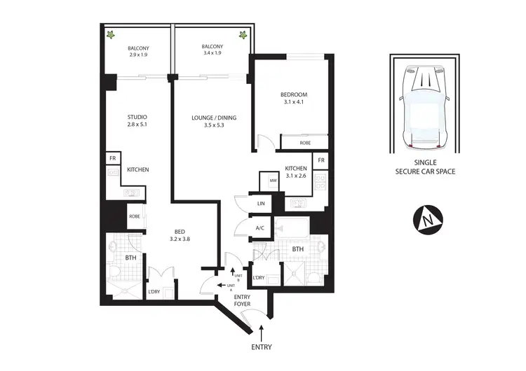 Floorplan of Homely apartment listing, 335/569 George Street, Sydney NSW 2000