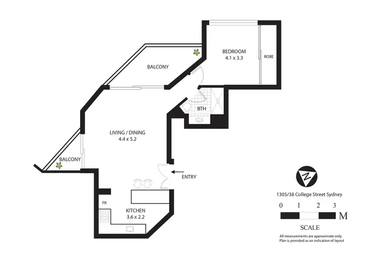 Floorplan of Homely apartment listing, 1305/38 College Street, Darlinghurst NSW 2010