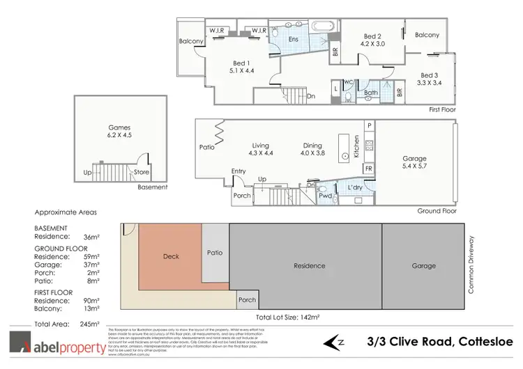 Floorplan of Homely townhouse listing, 3/3 Clive Road, Cottesloe WA 6011