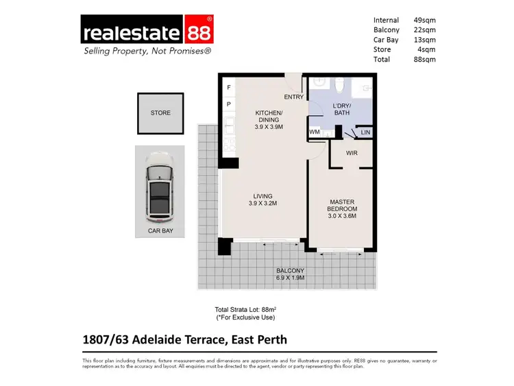 Floorplan of Homely apartment listing, 1807/63 Adelaide Terrace, East Perth WA 6004
