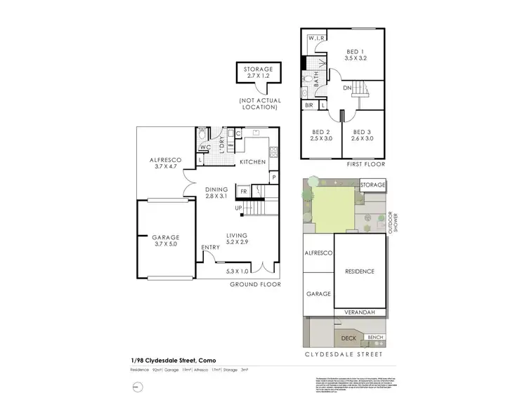 Floorplan of Homely townhouse listing, 1/98 Clydesdale Street, Como WA 6152