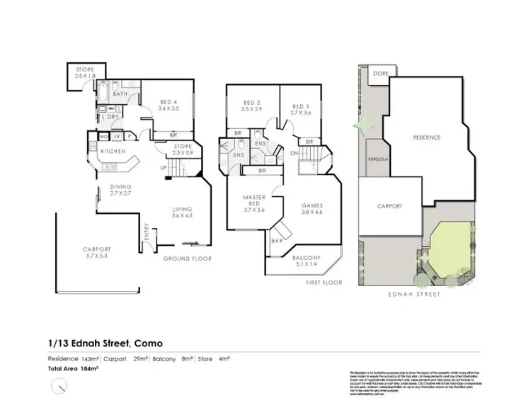 Floorplan of Homely townhouse listing, 1/13 Ednah Street, Como WA 6152