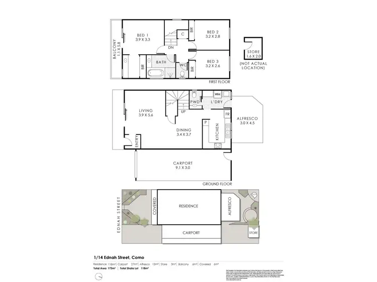 Floorplan of Homely townhouse listing, 1/14 Ednah Street, Como WA 6152