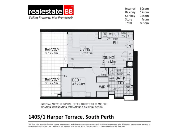 Floorplan of Homely apartment listing, 1405/1 Harper Terrace, South Perth WA 6151
