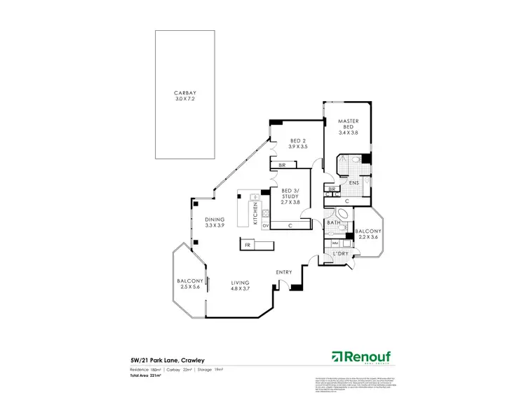 Floorplan of Homely apartment listing, 5W/21 Park Avenue, Crawley WA 6009