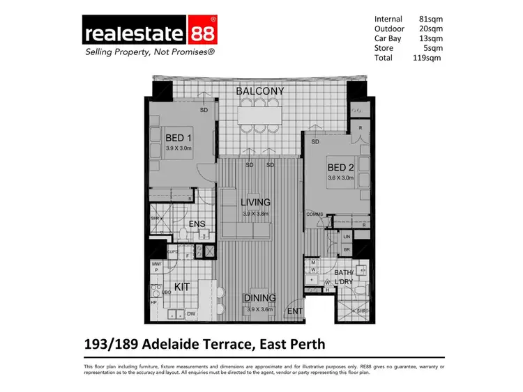 Floorplan of Homely apartment listing, 193/189 Adelaide Terrace, East Perth WA 6004