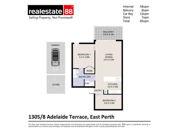 Floorplan of Homely apartment listing, 1305/8 Adelaide Terrace, East Perth WA 6004