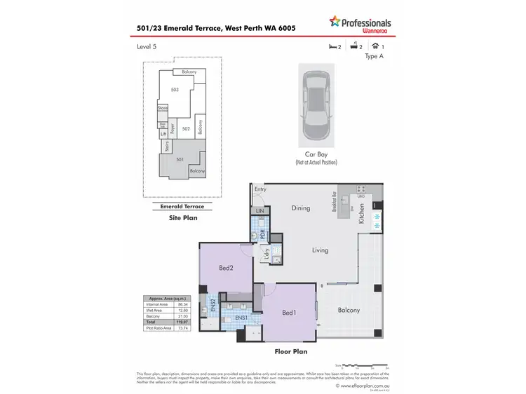 Floorplan of Homely apartment listing, Unit 501/23 Emerald Terrace, West Perth WA 6005