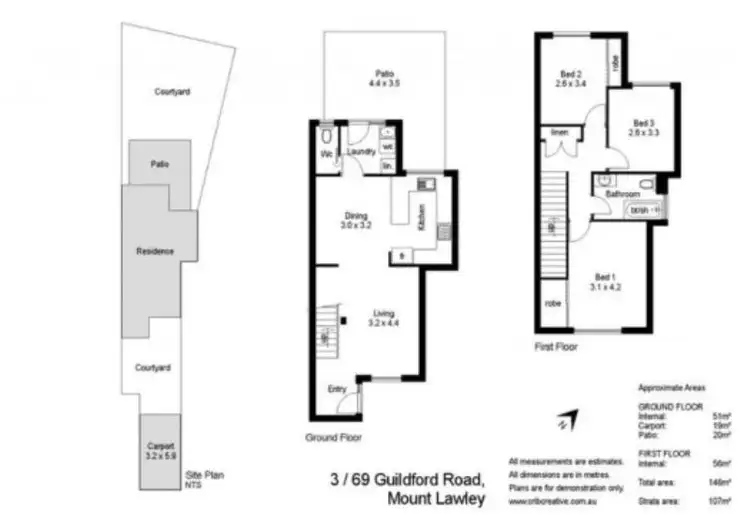 Floorplan of Homely townhouse listing, 3/69 Guildford Road, Mount Lawley WA 6050