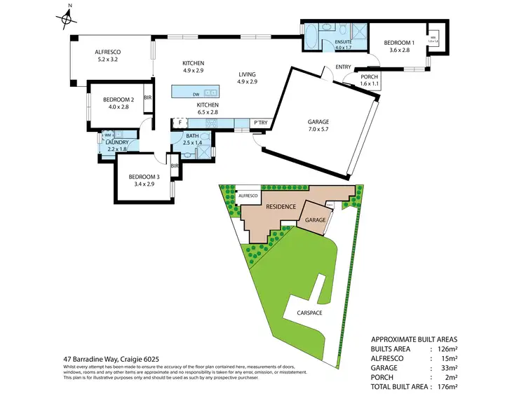 Floorplan of Homely unit listing, 47A Barradine Way, Craigie WA 6025