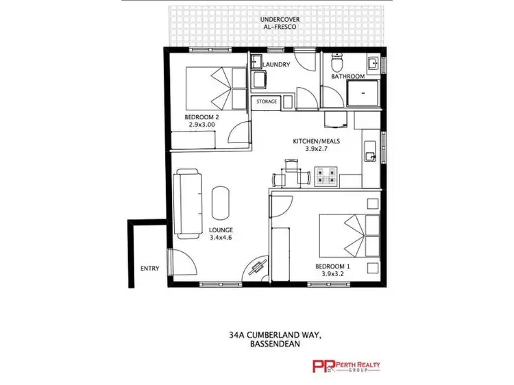Floorplan of Homely semi-detached listing, 32A Cumberland Way, Bassendean WA 6054