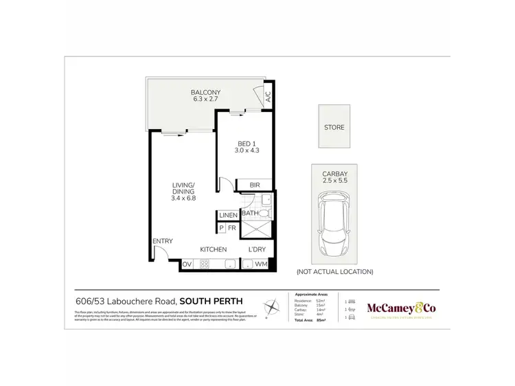 Floorplan of Homely apartment listing, 606/53 Labouchere Road, South Perth WA 6151