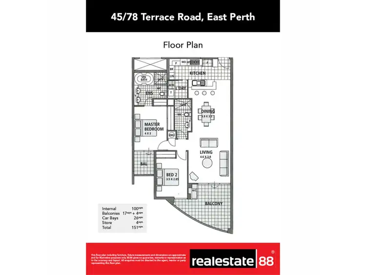 Floorplan of Homely apartment listing, 45/78 Terrace Road, East Perth WA 6004