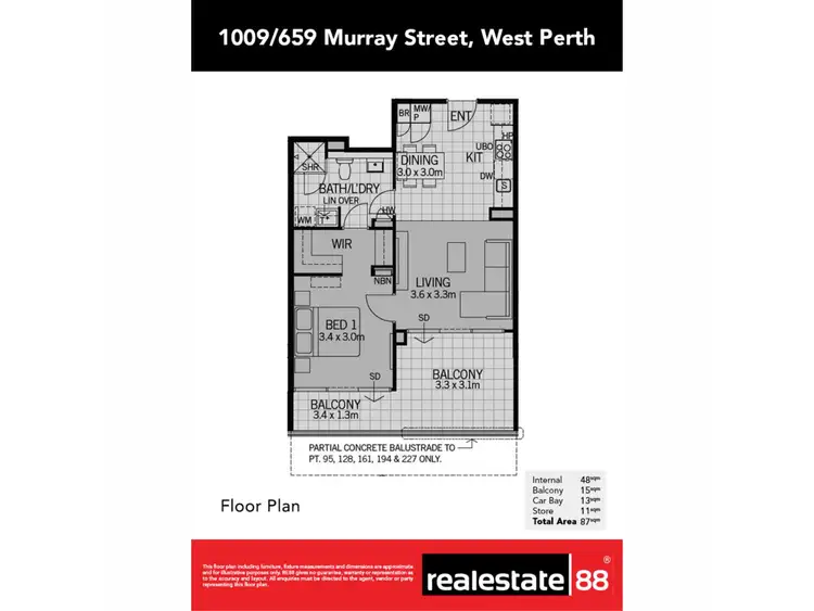 Floorplan of Homely apartment listing, 1009/659 Murray Street, West Perth WA 6005