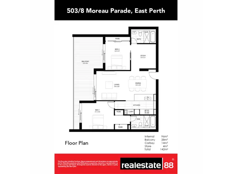 Floorplan of Homely apartment listing, 503/8 Moreau Parade, East Perth WA 6004