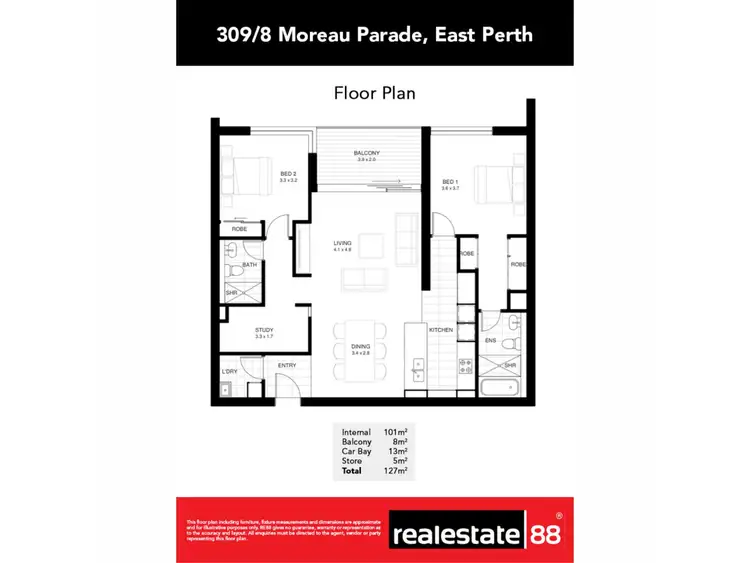 Floorplan of Homely apartment listing, 309/8 Moreau Parade, East Perth WA 6004