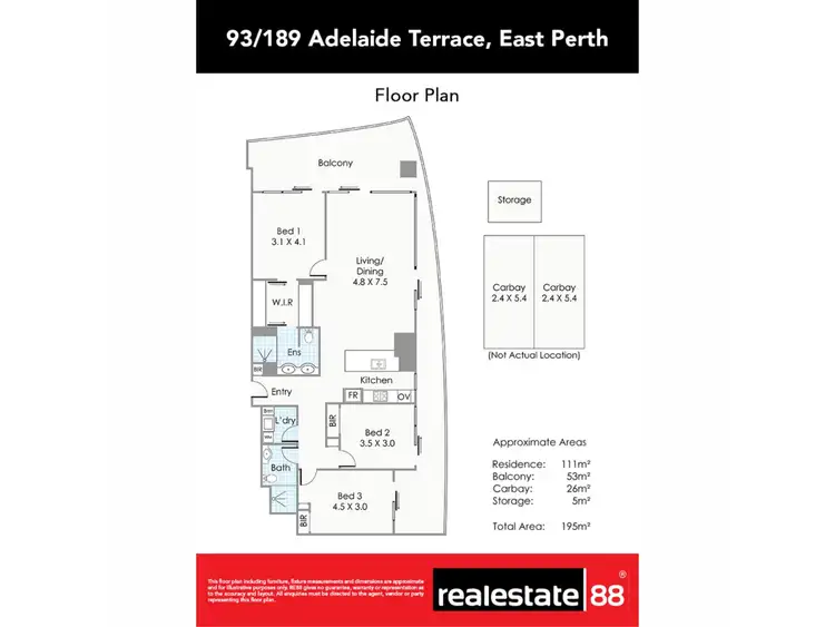 Floorplan of Homely apartment listing, 93/189 Adelaide Terrace, East Perth WA 6004