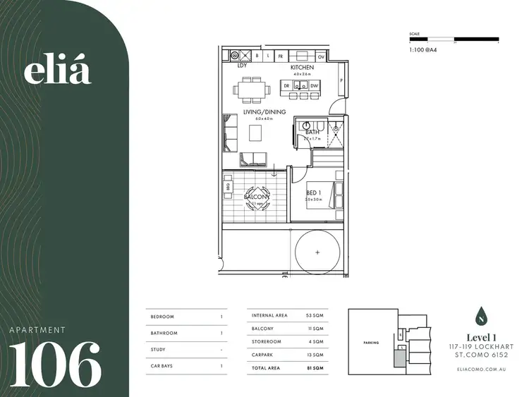 Floorplan of Homely apartment listing, 406/117-119 Lockhart Street, Como WA 6152