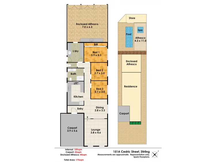 Floorplan of Homely semi-detached listing, 151a Cedric Street, Stirling WA 6021