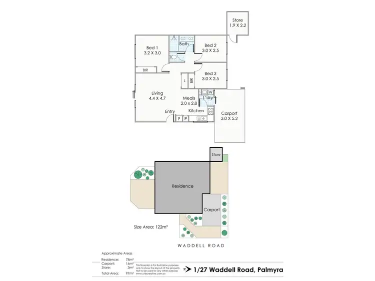 Floorplan of Homely villa listing, 1/27 Waddell Road, Palmyra WA 6157
